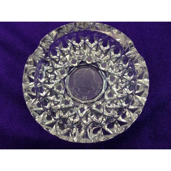 King George VI And Queen Elizabeth Bagley Glass Ashtrays 1937 Set 2 Royal Family - Picture 5 of 12